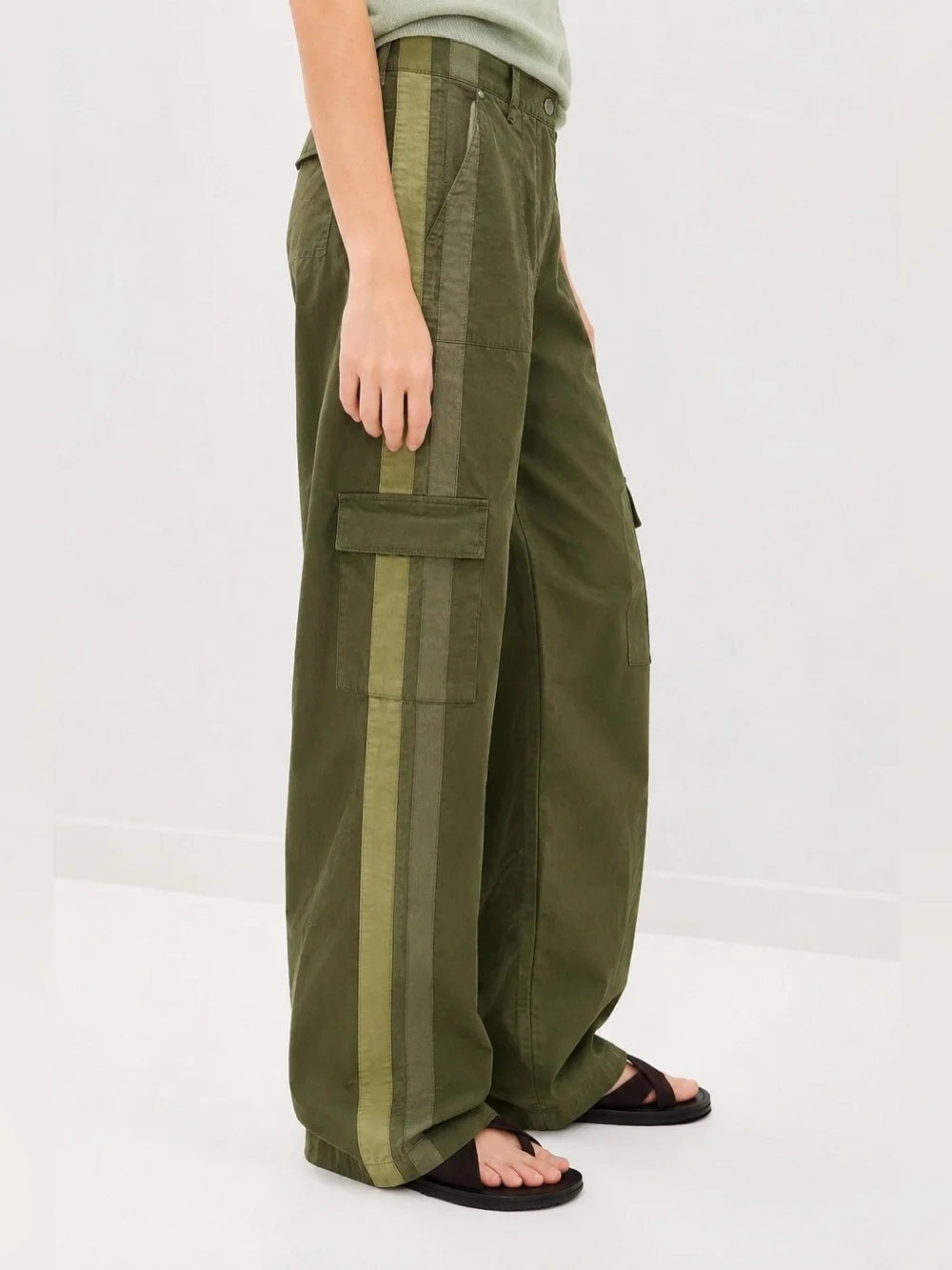 TWP Olive Green Side Stripe Cotton Cargo Military Pant